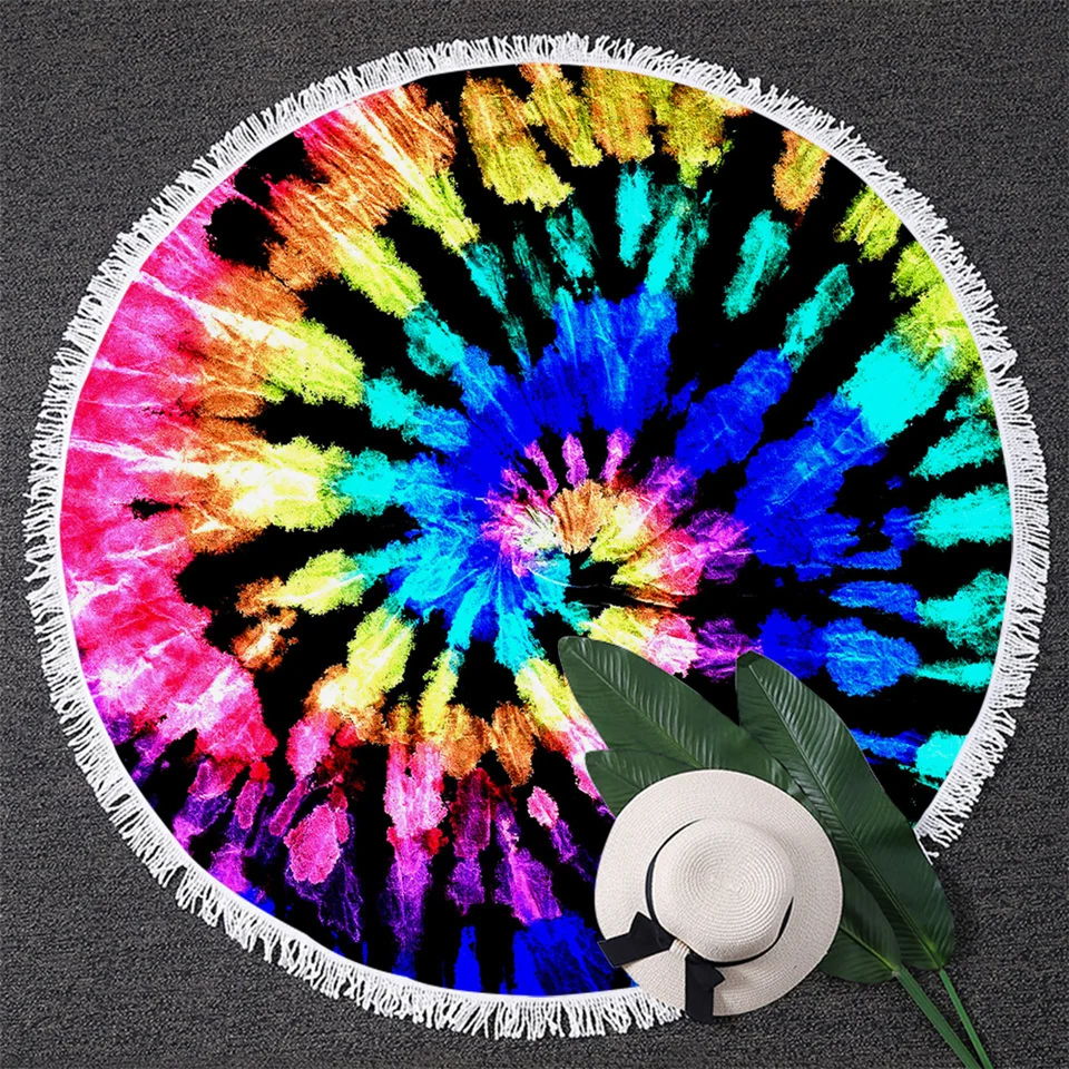 Blesslive Tie Dye круглое пляжное полотенце роскошный цветной гобелен с кисточками акварельный Цветущий Коврик для йоги Tye Dye Toalla Полотенце 150 см