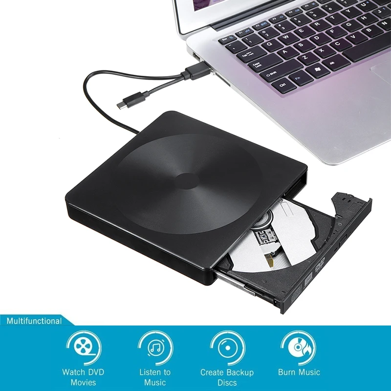 

External DVD Drive Optical Drive Type-C USB 3.0 CD ROM Player CD-RW Burner Writer Reader Recorder Portatil for Laptop Windows PC