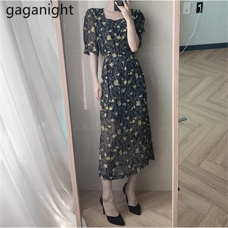 Женское шифоновое платье Gagagnight длинное с коротким рукавом в Корейском стиле