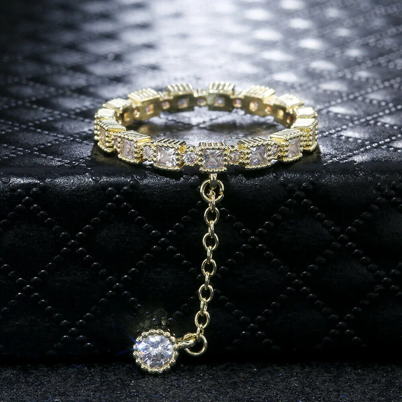 Изысканное тонкое Кристальное желтое Золотое кольцо с подвеской круглая цепочка