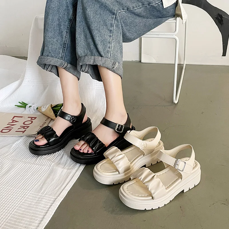 

Clogs Wedge Clear Heels Muffins shoe 2021 Summer Female Sandal Comfort Shoes for Women Med Platform Flat Girls Fashion Beige Med