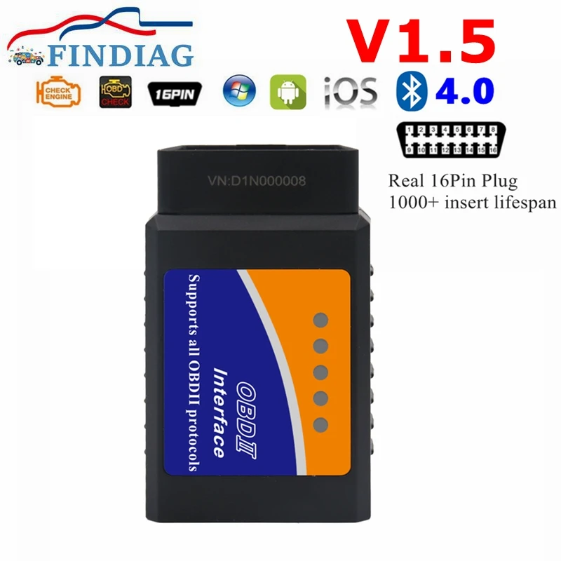 

ELM327 V1.5 Bluetooth 4.0 Поддержка IOS Android Windows OBD2 16-контактный считыватель кодов ELM 327 V1.5 OBDII Автомобильный сканер автомобильный диагностический инструмент