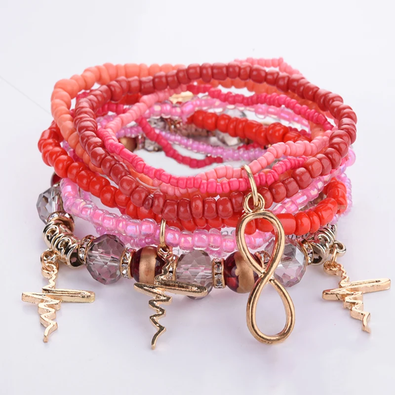 Модные Многослойные браслеты с кристаллами и бусинами для женщин Набор