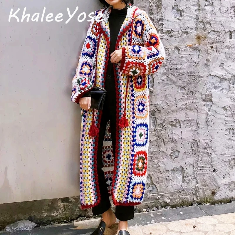 KHALEE YOSE ручной работы вязаные свитера с длинными рукавами кардиган в стиле хиппи