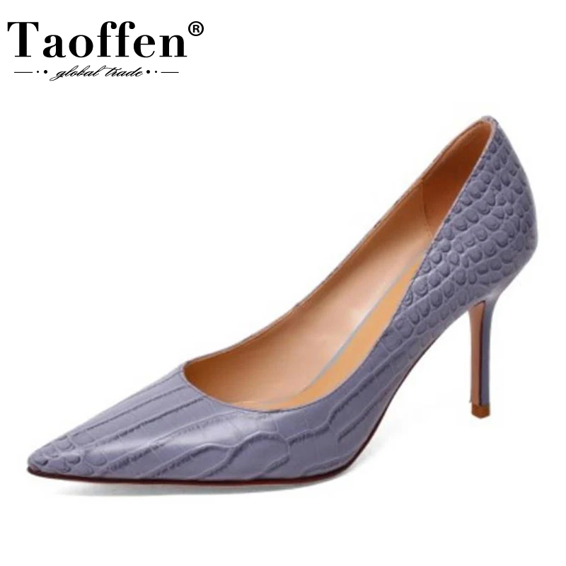 

Taoffen New Arrived Women Real Leather Thin High Heel Shoes Office Lady Pointed Weeding Pumps Heeled Footwear Size 33-40
