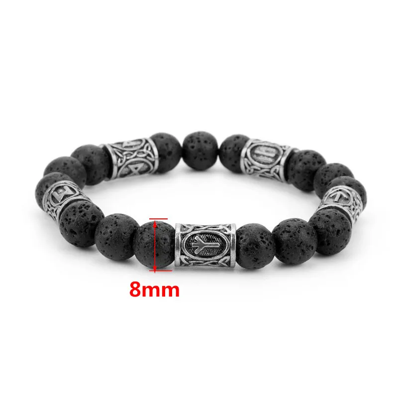 Silver-8mm Винтажный норвежский викинг браслеты Odin Luna символ Шарм Лава камень бусины браслет для мужчин эфирное масло диффузии ювелирные изделия - Окраска металла: Silver-8mm