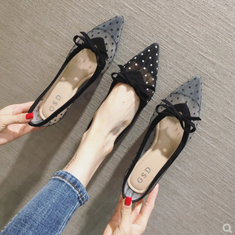 Весна 2021 Новая Летняя женская обувь на плоской подошве Балетки с заостренным