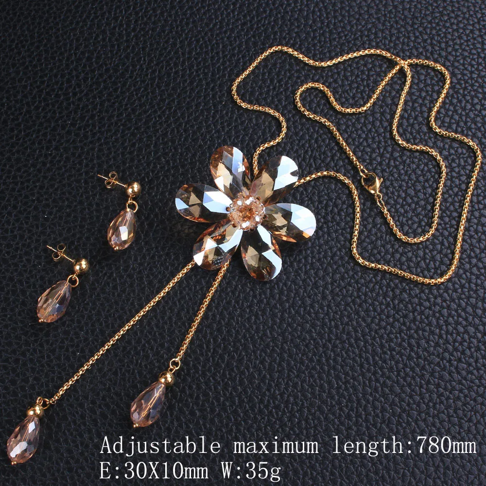 Длинные цепочки свитер большой цветок 4 цвета кулон ожерелье и серьги-гвоздики