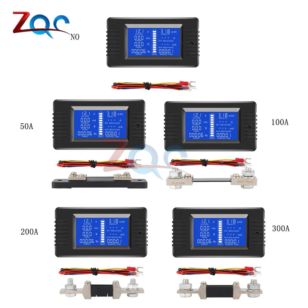 DC 0-200V 0-300A цифровой вольтметр Амперметр автомобильный тестер заряда батареи Сопротивление Напряжение Ток Мощность счетчик энергии монитор