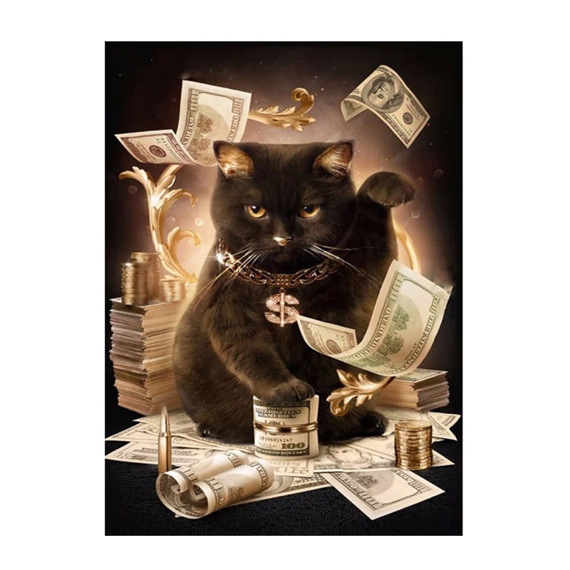 Набор для алмазной вышивки 5D сделай сам картина с изображением кошки и доллара