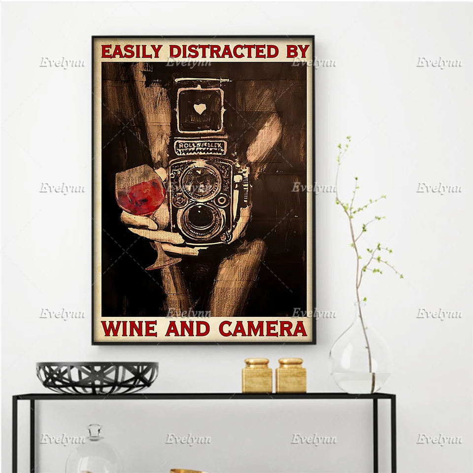 Фотограф камера человек плакат легко отвлекаться от вина и камеры настенные