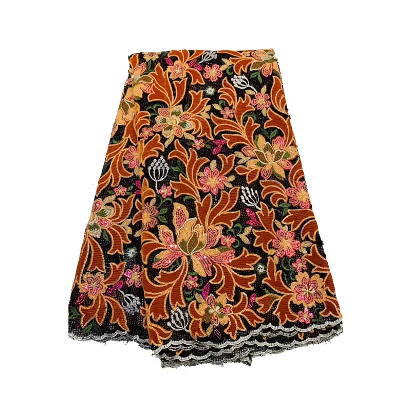 

Embroidery African Sequins Velvet Lace Fabric French Mesh Velvet Lace Fabric New Arrival For Nigerian
