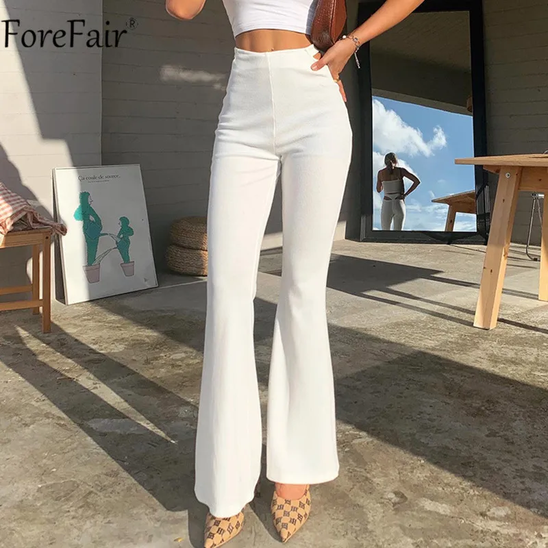 Женские трикотажные брюки Forefair Белые Повседневные Облегающие расклешенные с