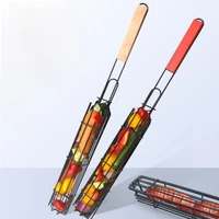 barbecue net hot dog barbecue cage sausage barbecue clip barbecue clip net wooden handle bbq barbecue net grill