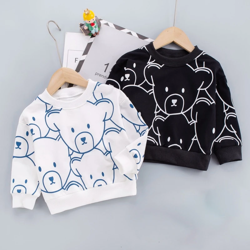 

Spring Cartoon Bear Boys Sweatshirts for Little Kids Hoodies Clothes 6M-5Y Autumn Children Long Sleeve Pullover Tops Cotton