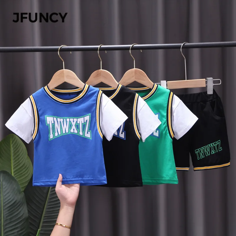 

JFUNCY Boys Summer Cotton Sports Suits Two Set Children's Jogging Clothing T-Shirts Tops Shorts Tracksuits Boy T-Shirt Clothes