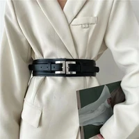 luxury ladies adjustadle metal buckle wide girdle pu leather corset cummerbunds fashion wild pin buckle womens belt waist