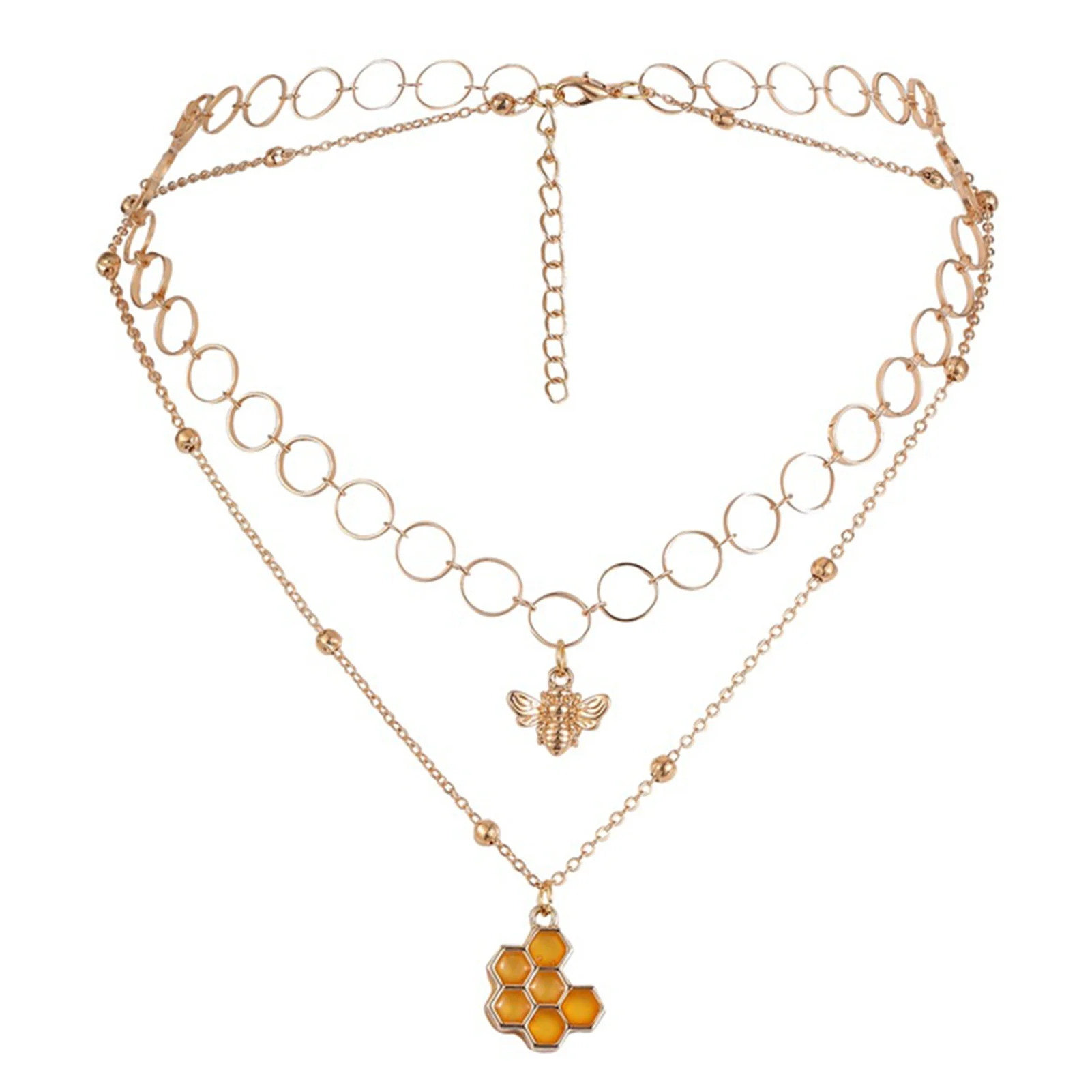 

Necklace Choker Pendant Bee Layered Short Gold Honeycombs Necklace Beaded Chain for Women and Girls Fashion