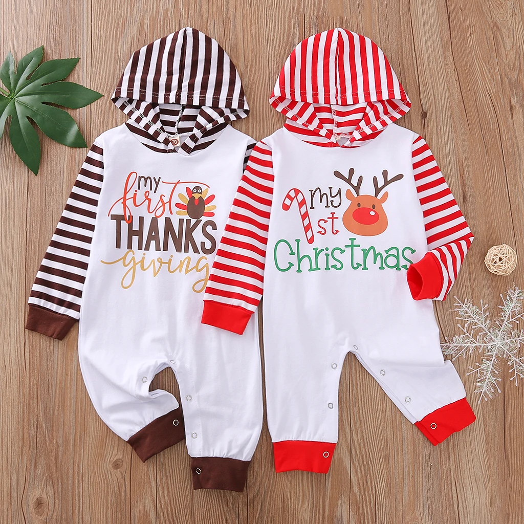 Детский комбинезон с капюшоном на Рождество/День благодарения длинными рукавами