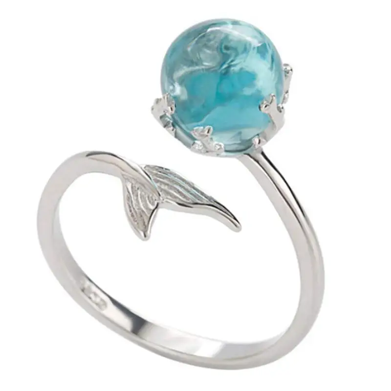

Women Ring Mermaid Tail Crystal Ring Diamond Bend Size Adjustable Open Rings Wedding Jewelry