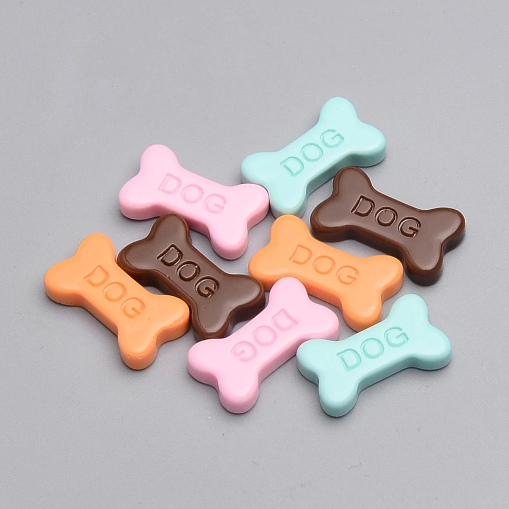

20 pc Resin Cabochons Bone with Word Dog Mixed Color 11x18x4mm