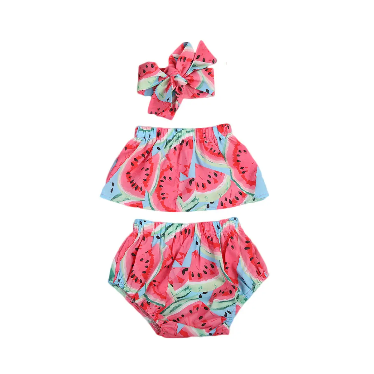 

Pudcoco Summer Newborn Baby Girl Clothes Set Watermelon Off shoulder Crop Tops+Baby Bloomers Shorts Headband Outfit 3PCS Clothes