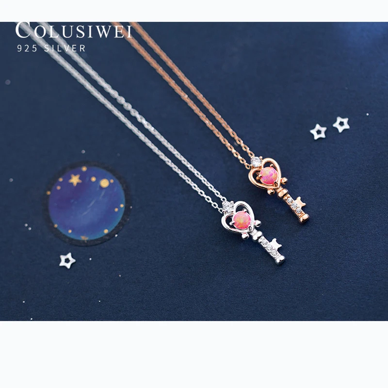 Colusiwei Fashion 925 Sterling Silver Colorful Opal Luxury Exquisite Key Pendant for Women Link Chain Korea Style Fine Jewelry | Украшения