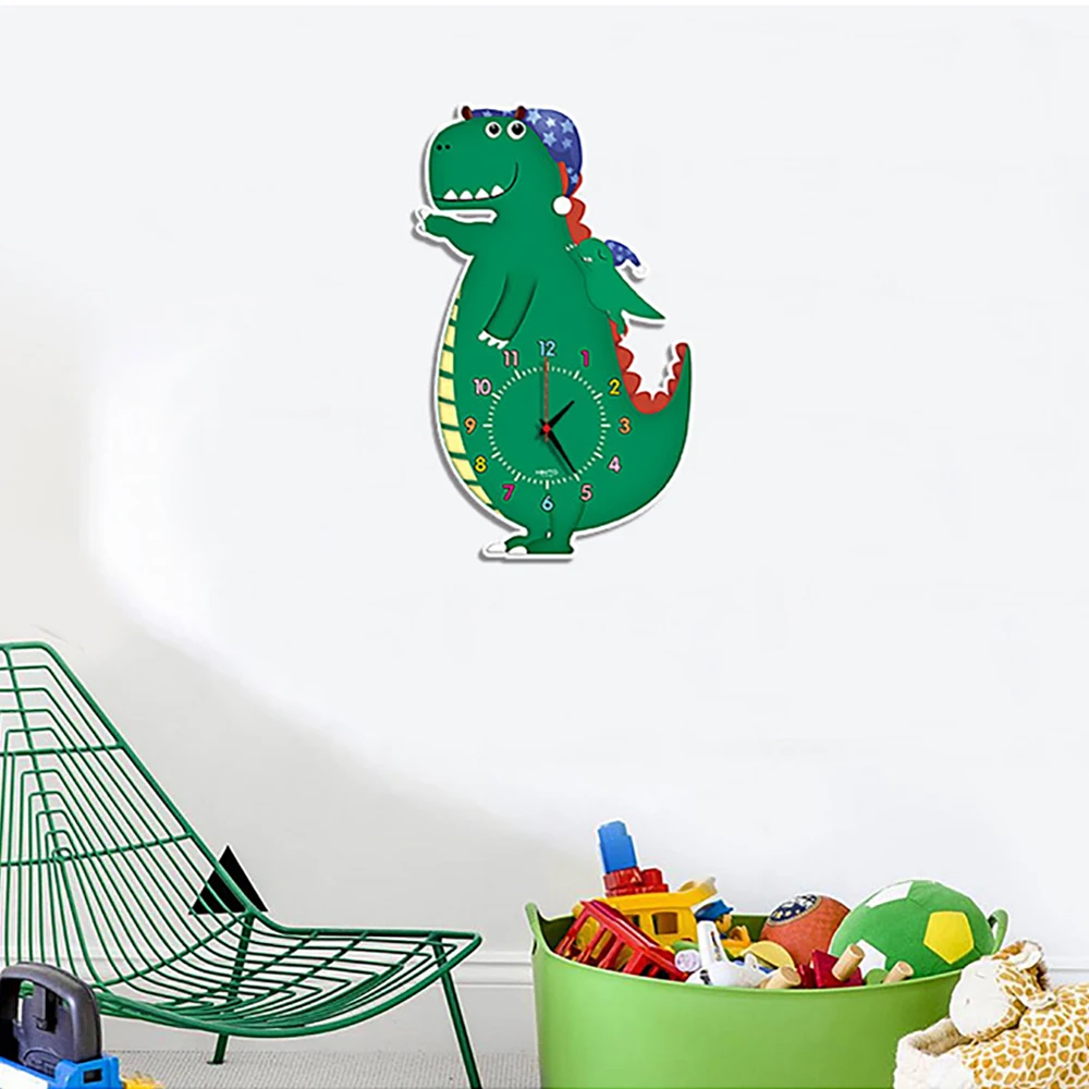 Милые Мультяшные настенные часы для гостиной беззвучные с динозавром украшение