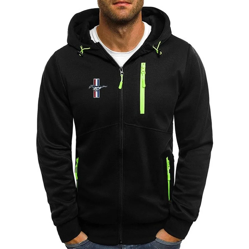 

2021 NEW Men's Hoodies Ford Mustang Car Logo Print Casual HipHop Black Hooded Fleece Sweatshirts Zipper Jacket Men Tops