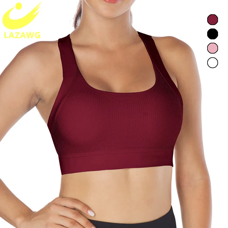 

LAZAWG Sports Bra Women Sexy Cross Back Brassiere Fitness Push Up Yoga Bra Active Wear Gym Sportwear Workout Running Crop Tops