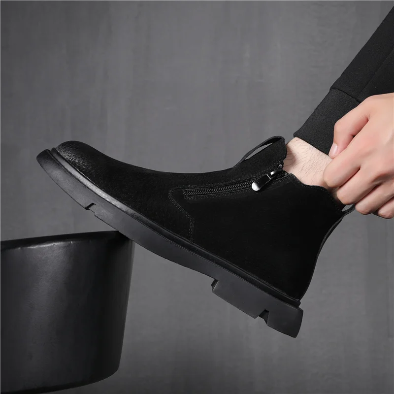 

England style men fashion party banquet dress chelsea boots black genuine leather shoes handsome cowboy boot ankle botas hombre