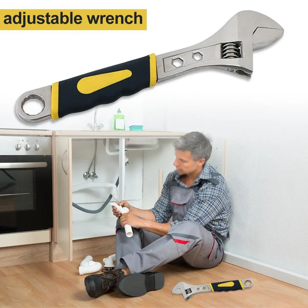 

Multi-function Adjustable Wrench Stainless Steel Spanner Hand Tool TPR Double-Color Glue-Coated Handle Comfortable Grip