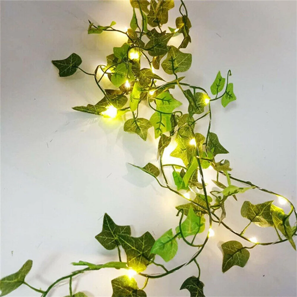 

2/10M LED String Light Battery Powered Ivy Leaf Copper Wire Lamp Decorative Fairy Lights for Courtyard Patio Garden Wall
