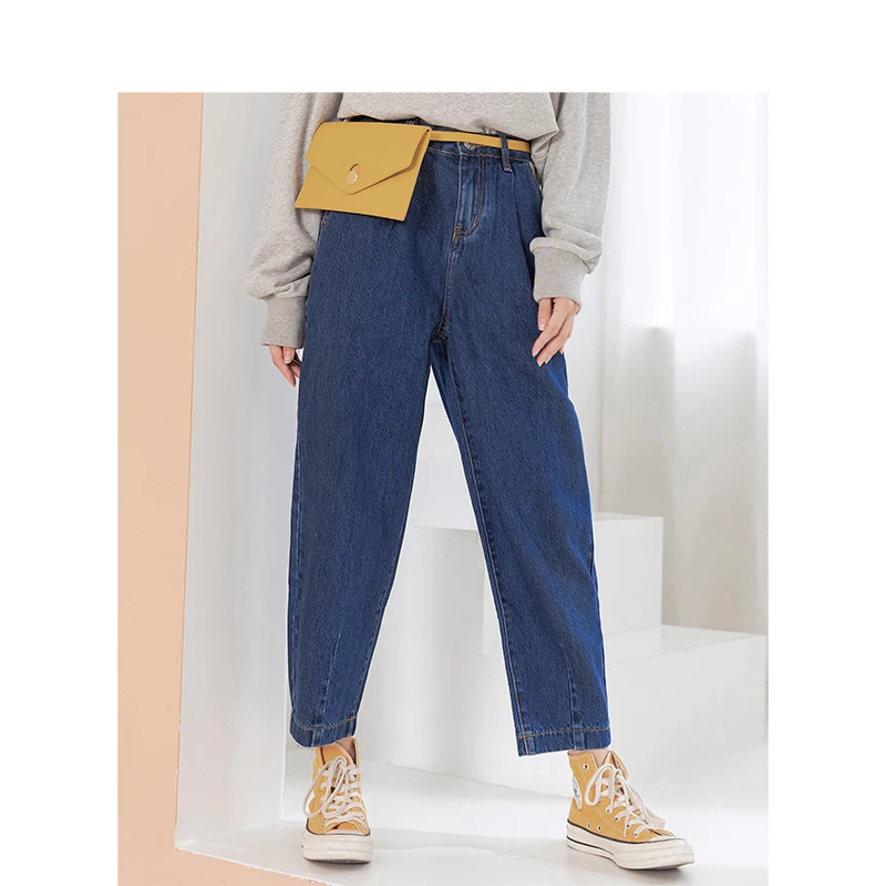 INMAN Winter Cotton Material Mid Waist Artistic Loose Style Carrot Straight Shape Women Jeans Pants |