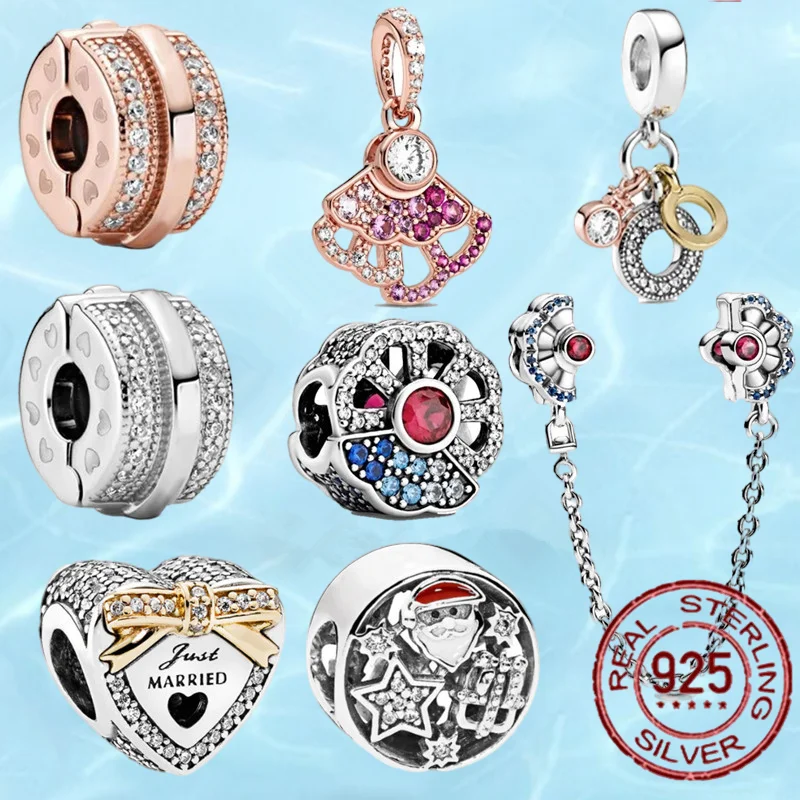 

New 2020 Blue & Pink Fan Merlion Charms Clips Beads Fit Original Pandora Charm Bracelet for Diy Jewelry Making Gift Accessories