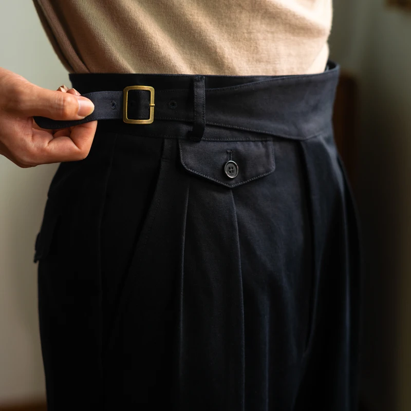 Classic Slim Cropped Casual Pants Men's Gurkha Fishbone Pattern Cotton Army Green Summer Pants Slim Fit Trousers Customizable