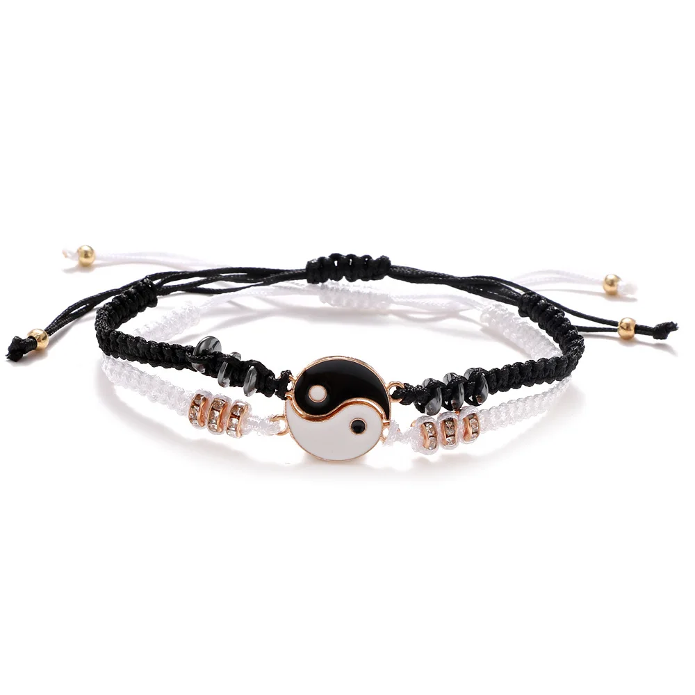 

2Pcs/Set Tai Chi Yin Yang Couple Bracelets For Men Womens Hand Bracelets Adjustable Braid Chain Lover Bracelets Jewelry Sets