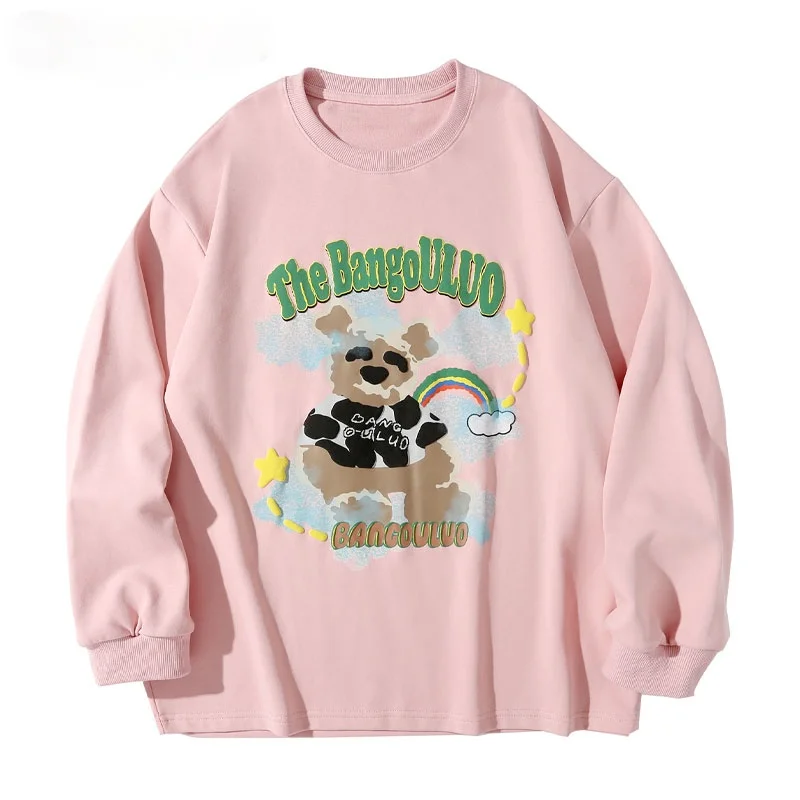 

Rainbow Cartoon Bear Print Long Sleeve T shirts Men Streetwear Harajuku Hip Hop Couple Fashion Casual Cotton Loose Tops 2021