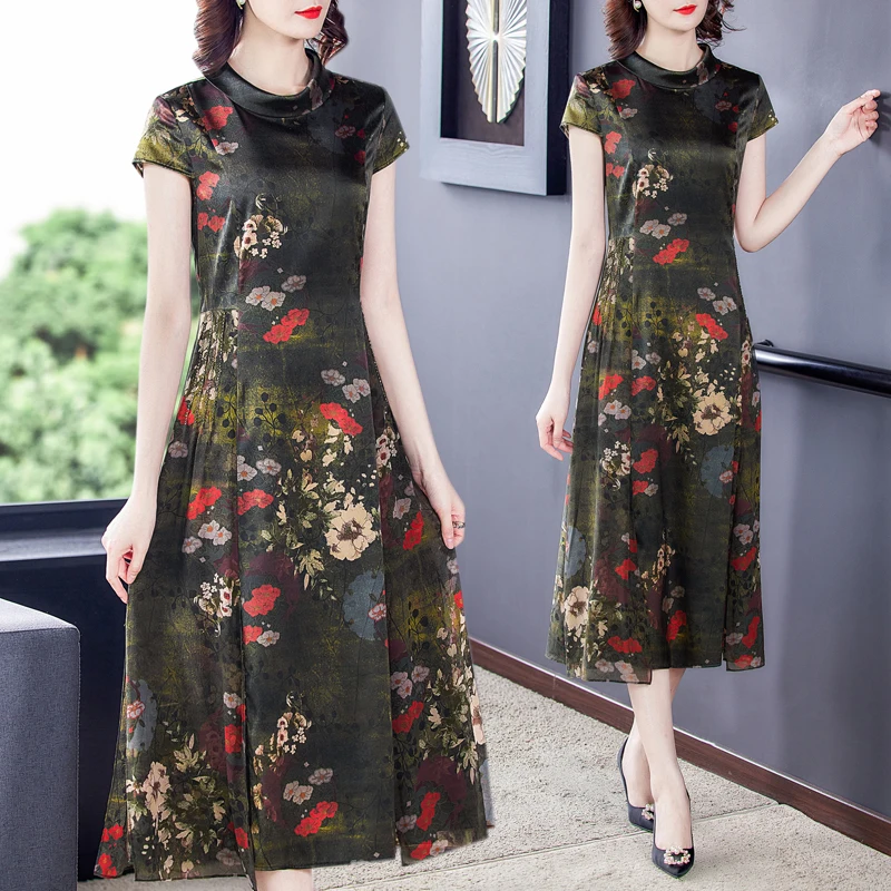 

COIGARSAM 4XL Plus Size Print Women dress New Summer Dresses Green 5101