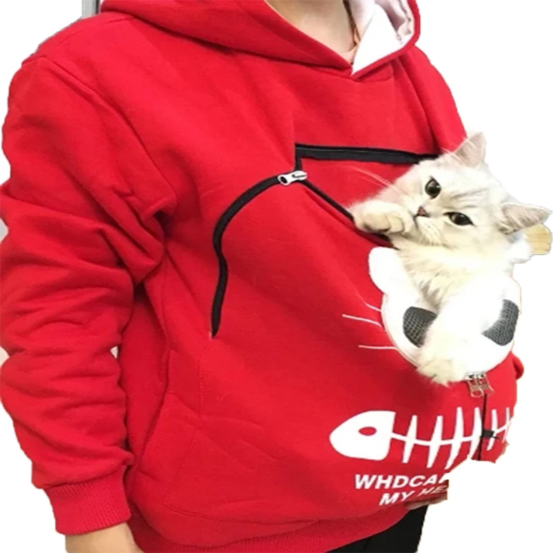 

Women Cat Lovers Sweatshirt Animal Pouch Hood Tops Carry Cat Breathable Pullover Kangaroo Pocket Dog Pet Hoodie #2
