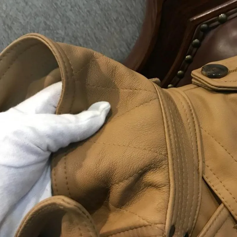 Итальянские Куртки из натуральной кожи для женщин OL стиль ремень приталенный