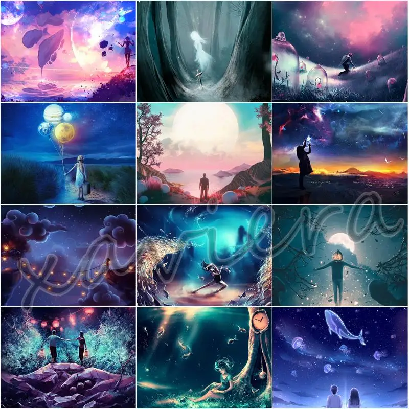 

Xaviera Full Drill Landscape Diamond Painting Fantasy Starry Night Scene Embroidery Mosaic Rhinestones Pictures Home Decoration