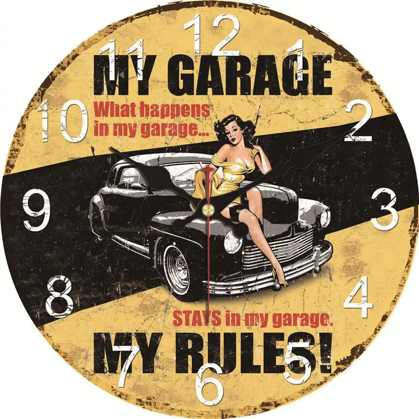 Винтажные настенные часы My Garage Rules декоративные для дома бесшумные украшения