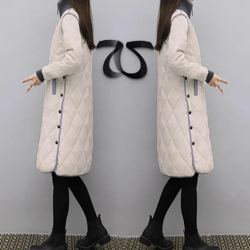 Female 2022 Autumn Winter New Down Padded Jacket Women Mid-Length Fashion Loose Over-the-knee Padded Jacket Korean Version 89