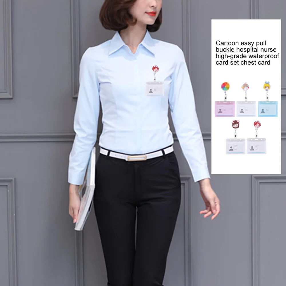 

5 Pcs Cartoon Holder Badge Reel Cover Waterproof Set Lanyard for Nurse (Blue Skirt Girl + Blue Scrub, Orange + Scrub, Winki