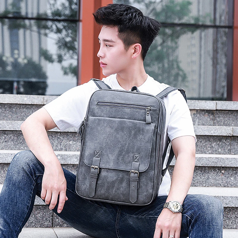 

Vintage Pu Leather Backpack Men Business Travel Bagpack Laptop Backpacks Large Capacity Shoulder Bag Male Student School Bags