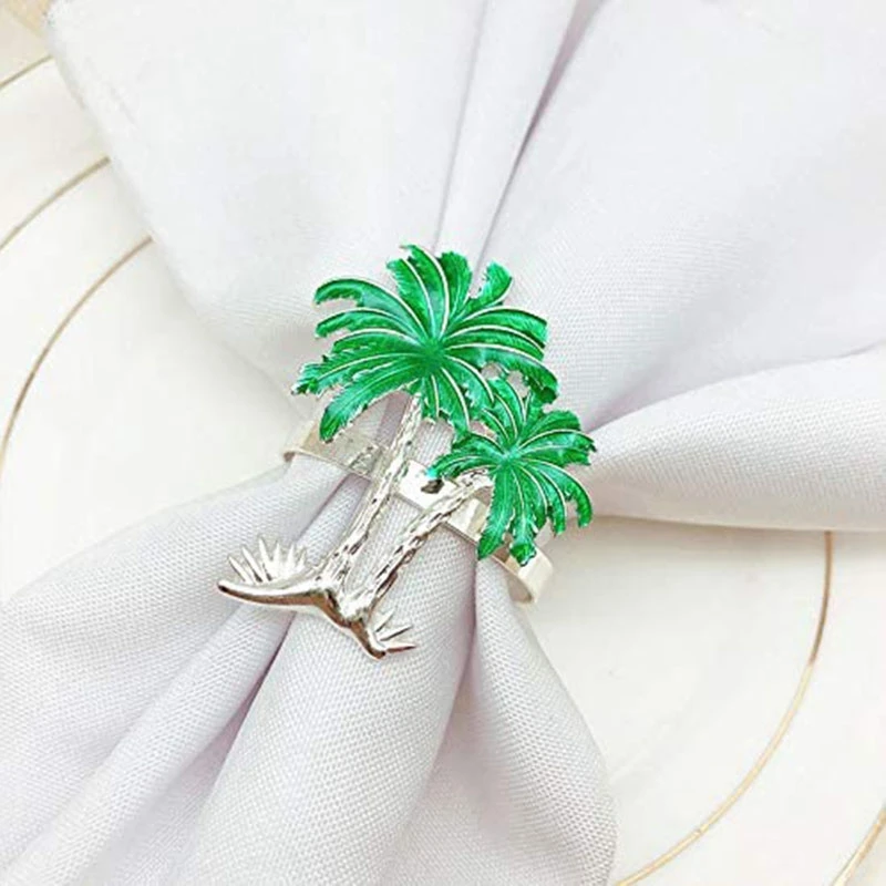 

6 Pcs Coconut Tree Napkin Rings,Napkin Rings Holders Green Plant Serviette Holders for Party Wedding Dinner Table Decor