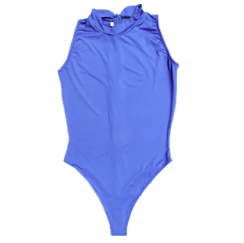 Боди женское из эластичной ткани с высоким вырезом без рукавов узкими плечами -