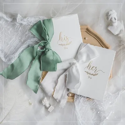 White Light Green 2 шт романтическая свадебная открытка с шармезом, шифоновая лента "His Her wows", свадебные открытки, клятва, подарок для свадебного душа, Flatlays Prop - Цвет: White Light Green