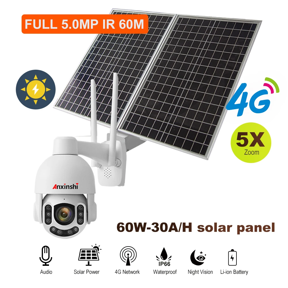 Солнечный Панель 60W 30A/ч Перезаряжаемые Батарея 5MP IP Беспроводной Камера Sony Imx335